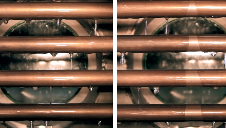 (Left) with Bascal HP 100 wetting agent, and (right) without.